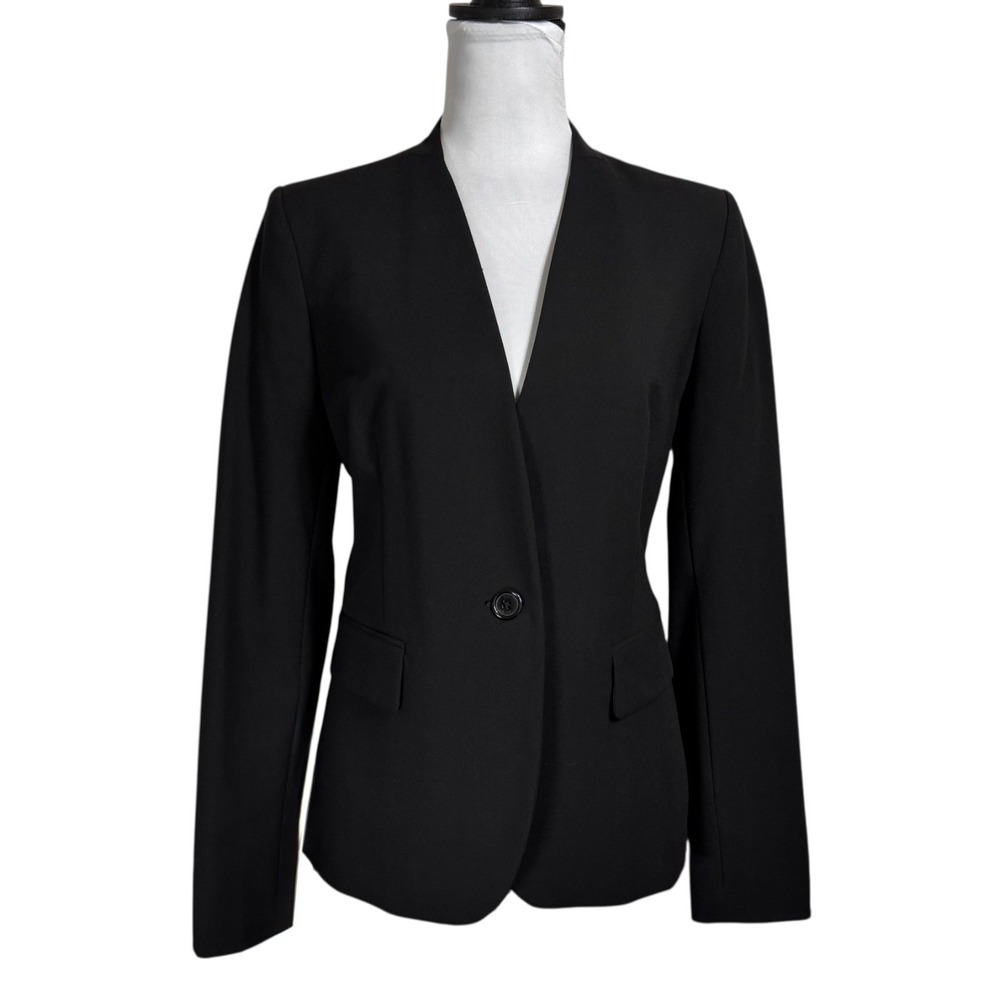 DKNY‎ Tailored Collarless Blazer Jacket Size 6 Minimalist Black Tie Tux Sleek